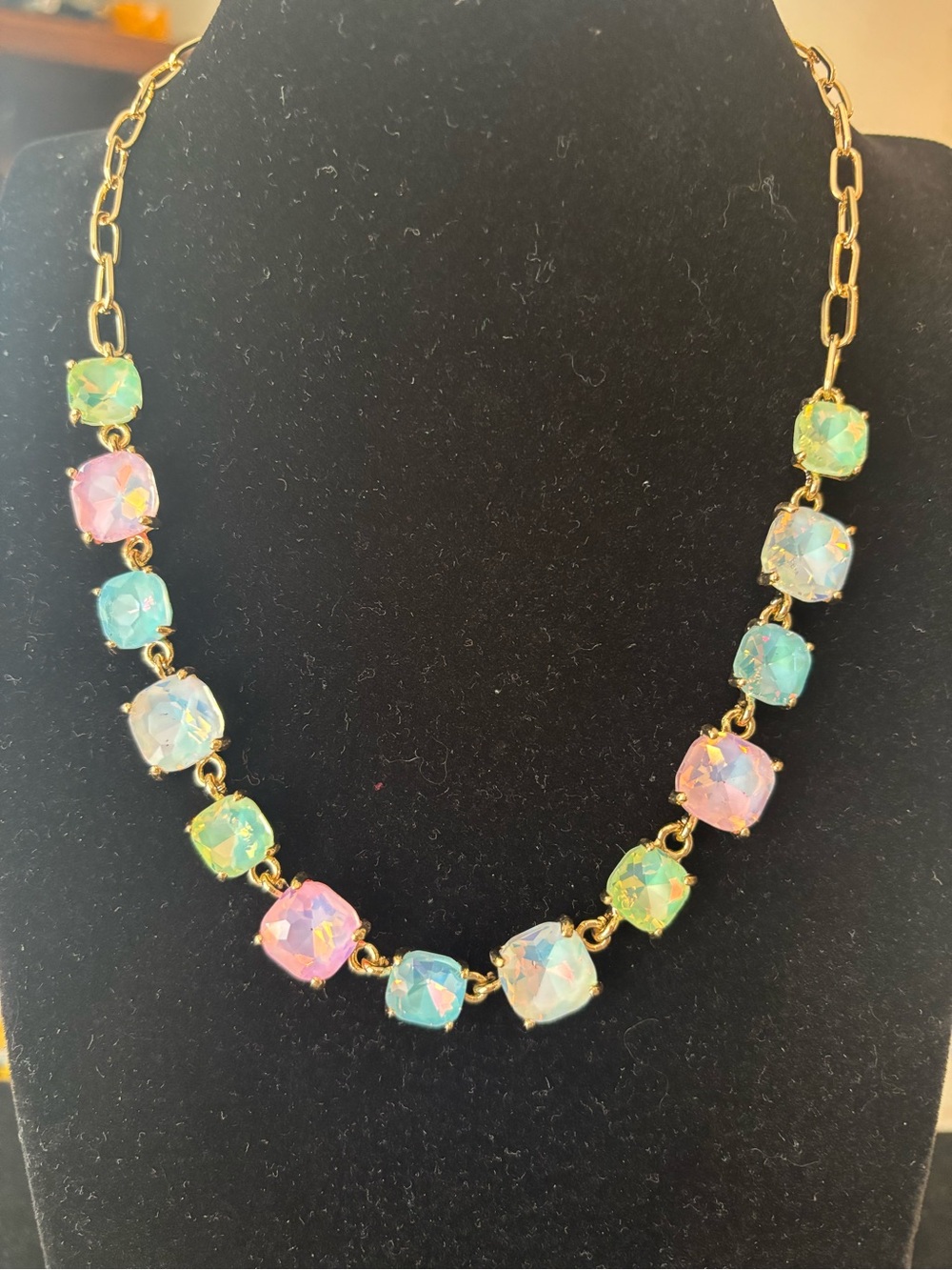 Gold Chain Pastel Aurora Crystal Necklace - Women Jewelry